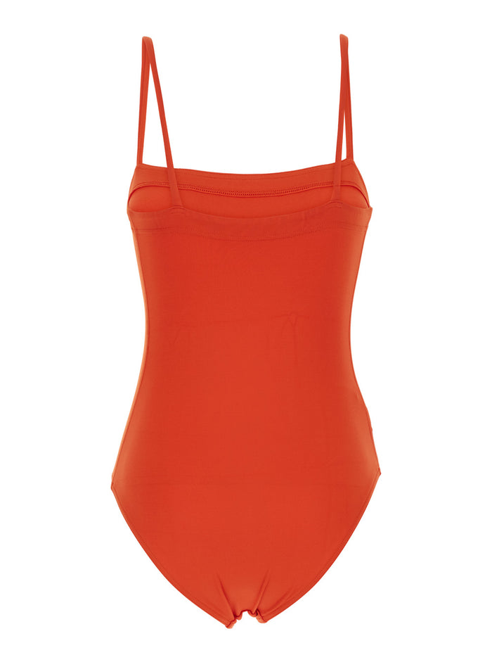 Aquarelle Orange One-Piece Swimsuit with Spaghetti Straps in Tech Fabric for Women Polyamide Elastane Beachwear