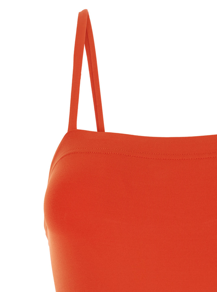 Aquarelle Orange One-Piece Swimsuit with Spaghetti Straps in Tech Fabric for Women Polyamide Elastane Beachwear