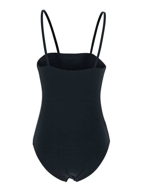 Aquarelle Black One-Piece Swimsuit With Thin Straps And Square Neckline Tech Fabric For Women Polyamide Elastane Beachwear