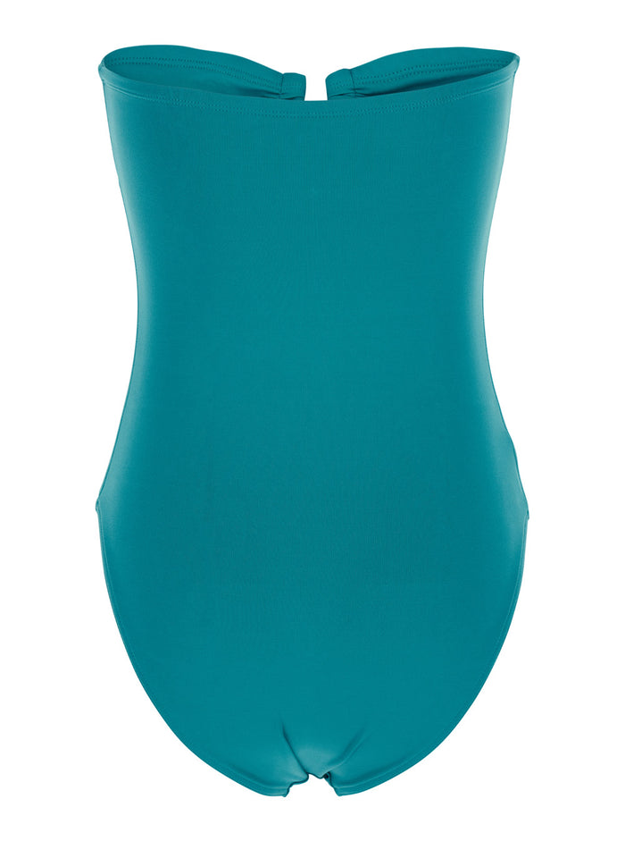 One-Piece Swimsuit Cassiopee with Ruffles on the Front and Strapless in Blue Tech Fabric for Women Blu Polyamide Elastane Beachwear