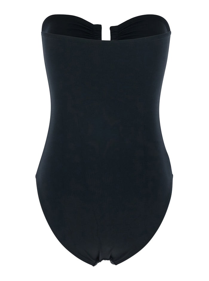 Cassiopee Black One-Piece Swimsuit With Ruffles On The Front And Strapless Tech Fabric For Women Polyamide Elastane Beachwear