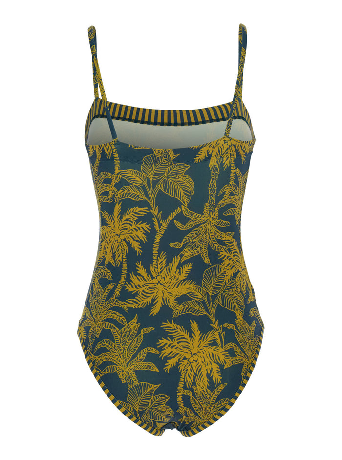 One-Piece Swimsuit Voyage Blue With Tropical Design Tech Fabric For Women Blu Polyamide Elastane Beachwear