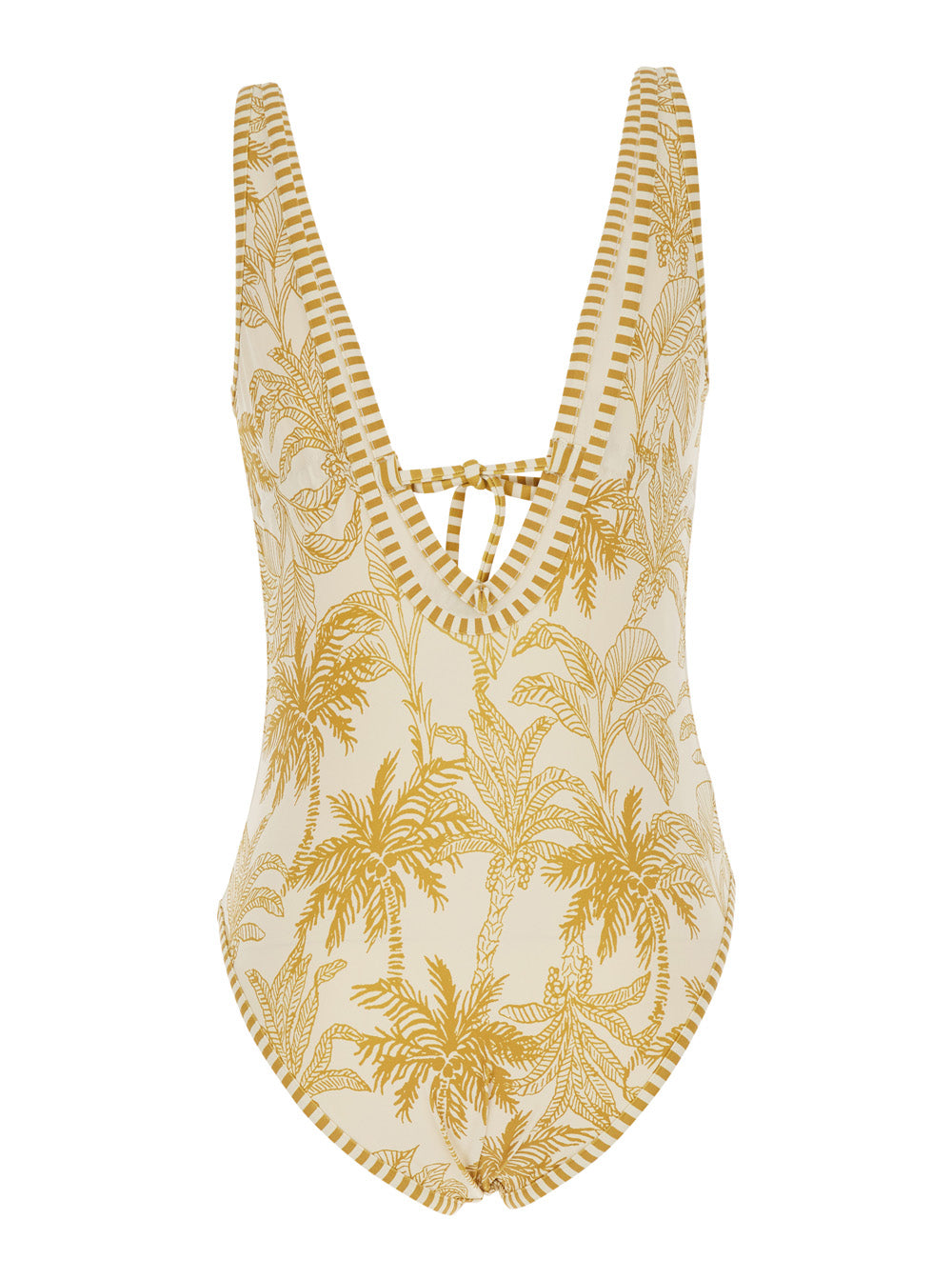 Voyage Yellow One-Piece Swimsuit With V-Neck And All-Over Floral Print In Tech Fabric For Women Polyamide Elastane Beachwear