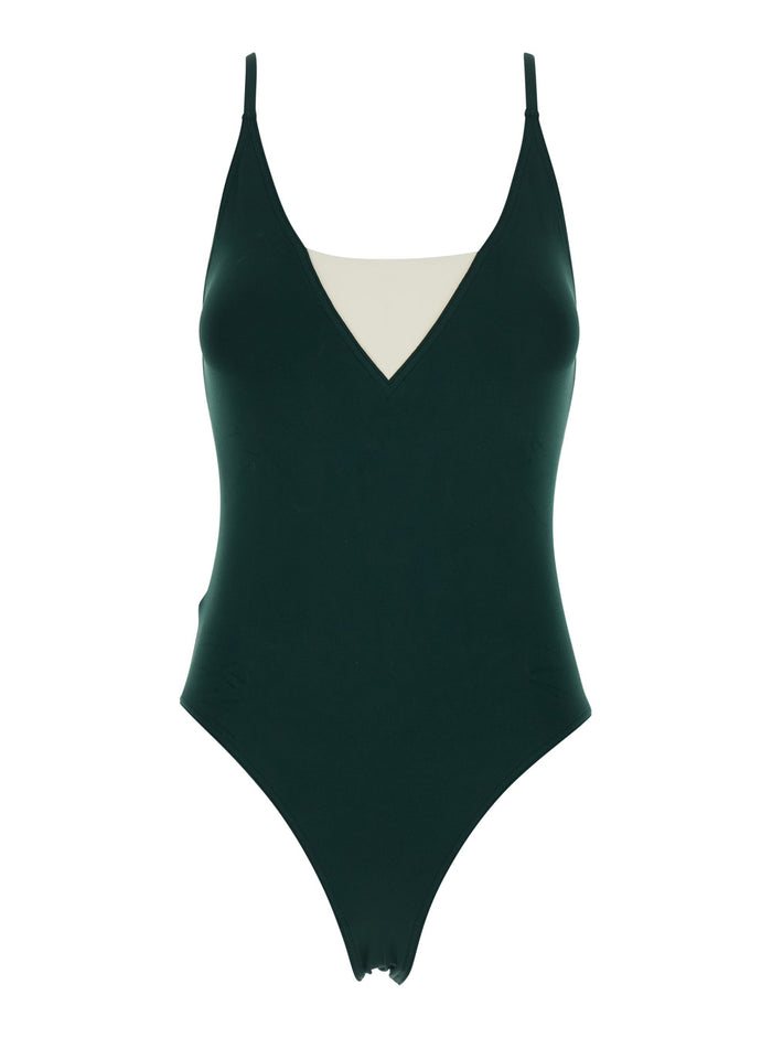 One-Piece Swimsuit Entrevue with Contrast Details and Thin Straps in Green for Women Polyamide Elastane Beachwear