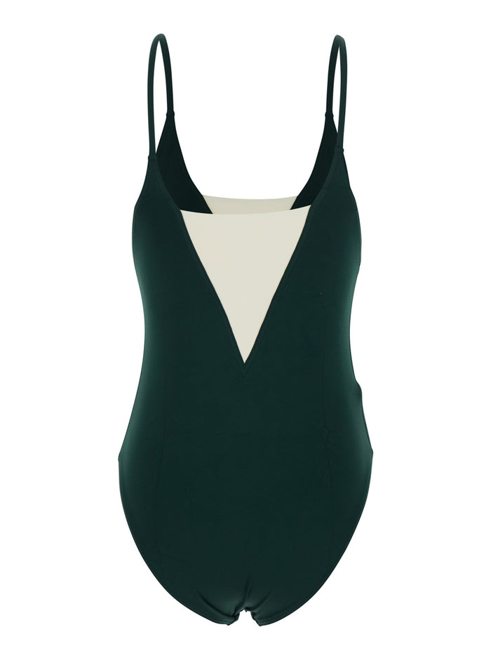 One-Piece Swimsuit Entrevue with Contrast Details and Thin Straps in Green for Women Polyamide Elastane Beachwear