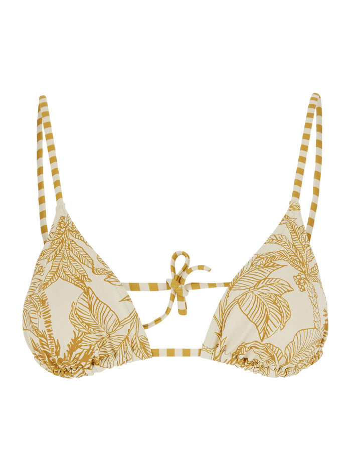 Voyage Yellow Bikini Top with thin straps and all-over floral print in tech fabric for women Polyamide Elastane Beachwear