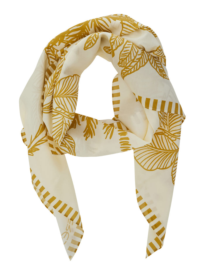 Yellow JUNGLE Scarf with Tropical Motif in Cotton and Silk for Women Scarfs Foulards