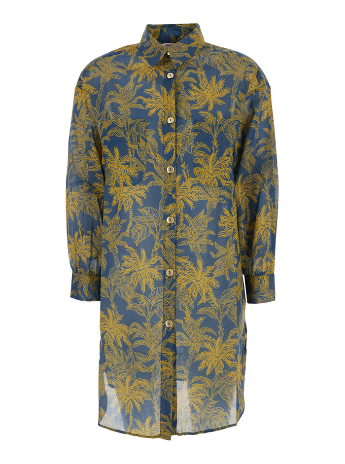 Exotisme Multicolor Shirt with Classic Collar and All-Over Print in Cotton for Women Blouses