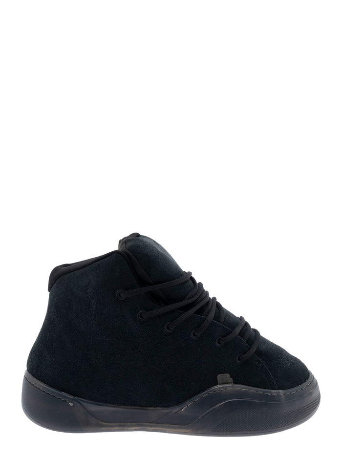 Sneaker Mid Vamp with Logo Lettering on the Tongue in Black Suede for Men Cow Leather