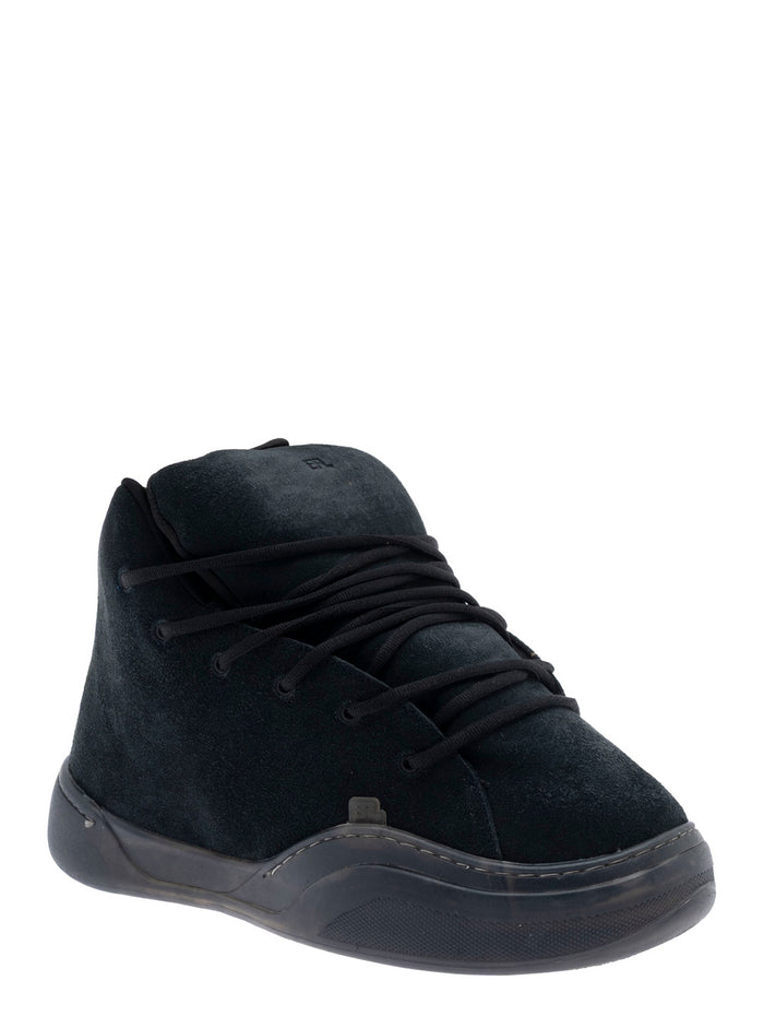 Sneaker Mid Vamp with Logo Lettering on the Tongue in Black Suede for Men Cow Leather