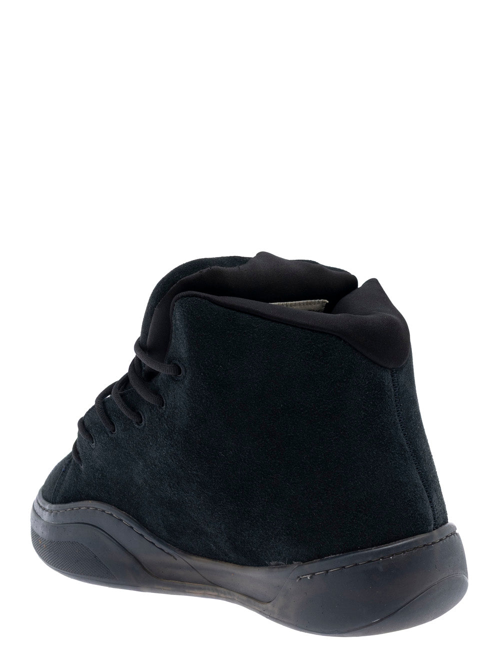 Sneaker Mid Vamp with Logo Lettering on the Tongue in Black Suede for Men Cow Leather