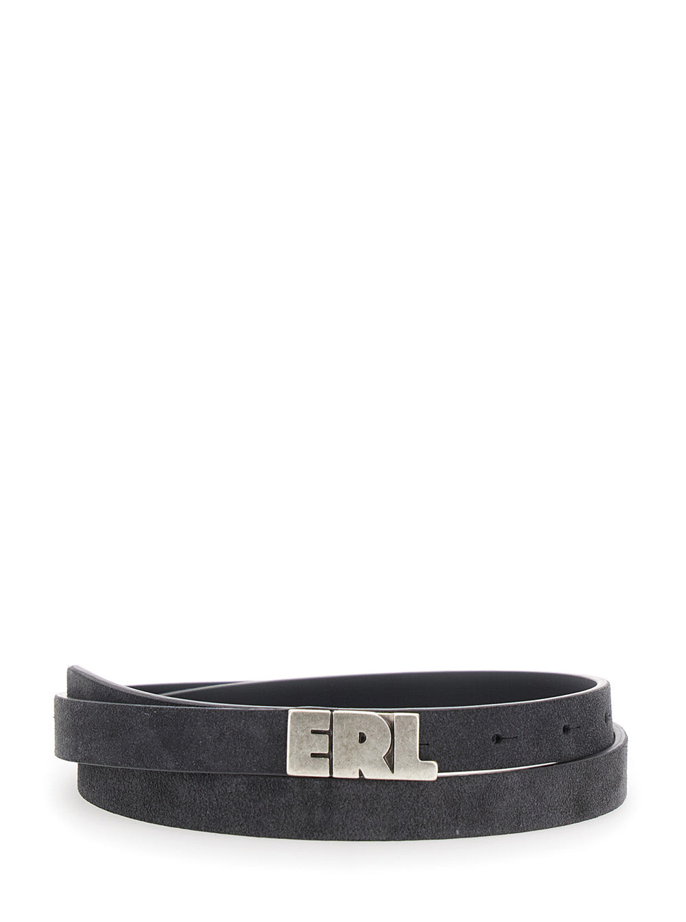 Black Belt with Logo Plate on the Front in Leather Man Cow