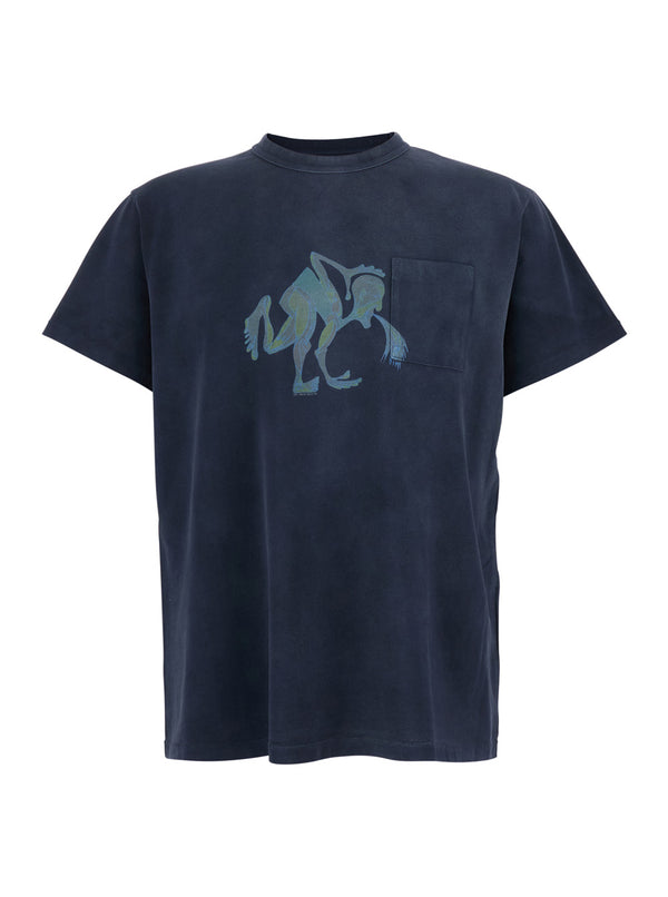 T-Shirt Front Print Blue Cotton T-shirts
