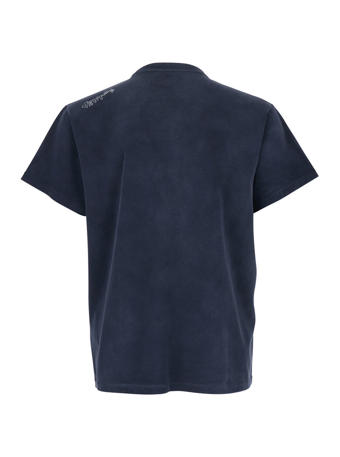 Blue T-shirt with Front Print in Cotton for Men Blu Tshirts And Polo Shirts