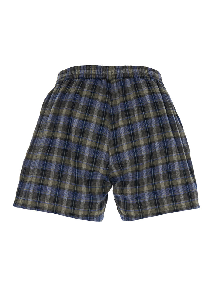 Mens Gray Checkered BOXER Shorts in Cotton Blend Grey Polyester Underwear