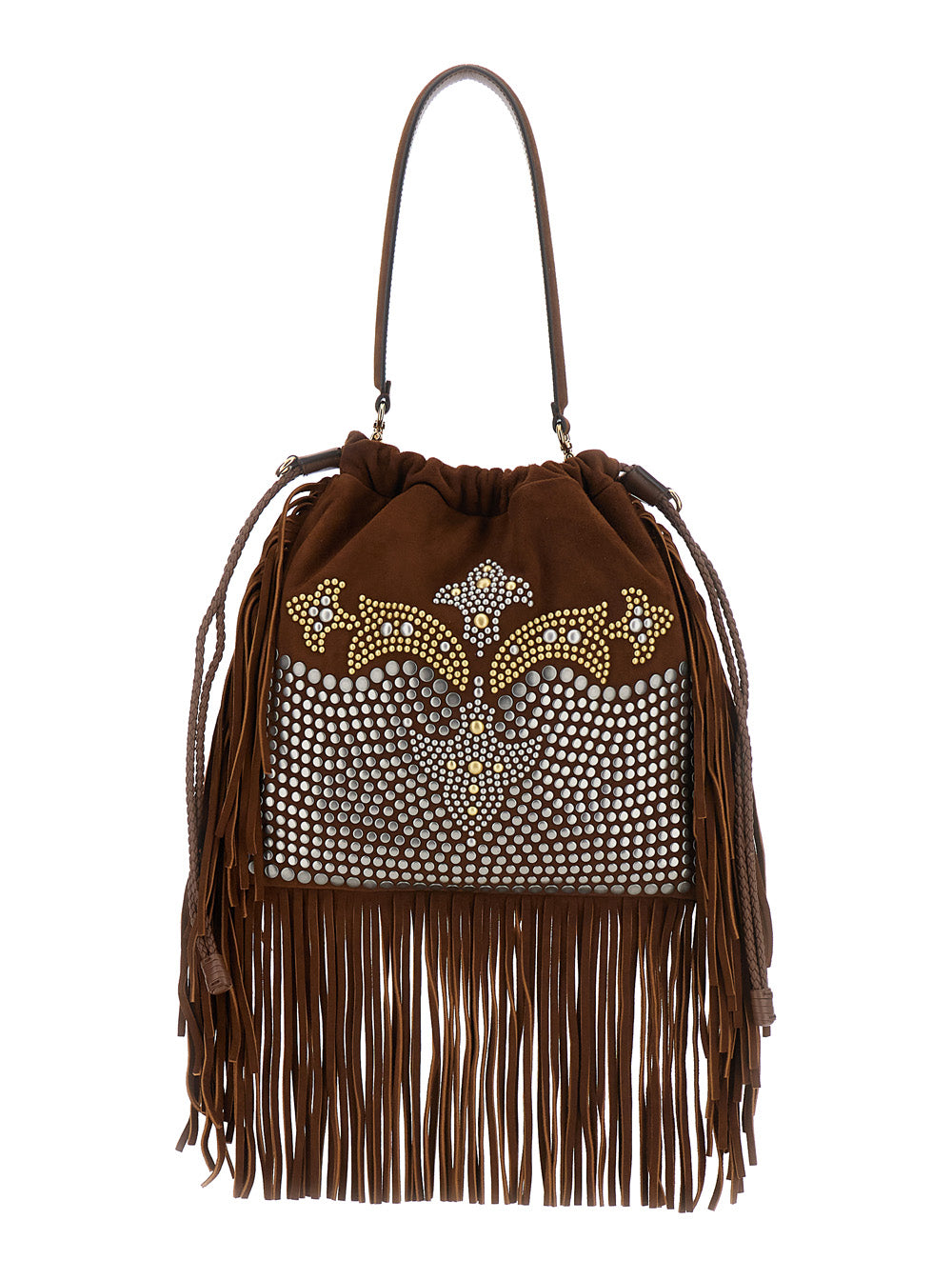 Shoulder Bag FRINGED with Brown Leather Fringes for Women Goat