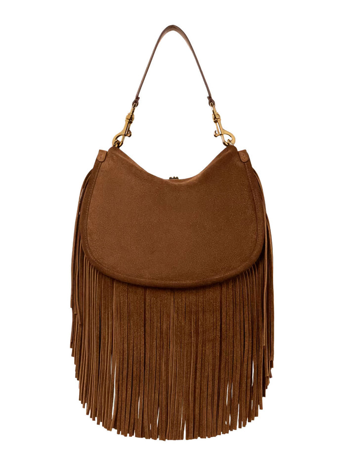 Shoulder Bag PONY SUEDE with Leather Details Brown Women Calf