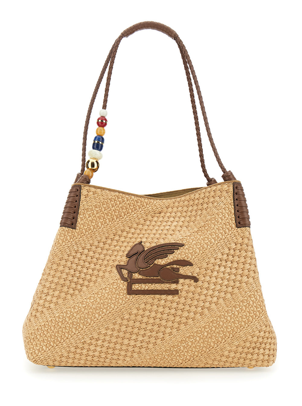 Shoulder Bag Pegasus with Beaded Decoration on the Handle and Logo Front in Beige Viscose for Women Cotton