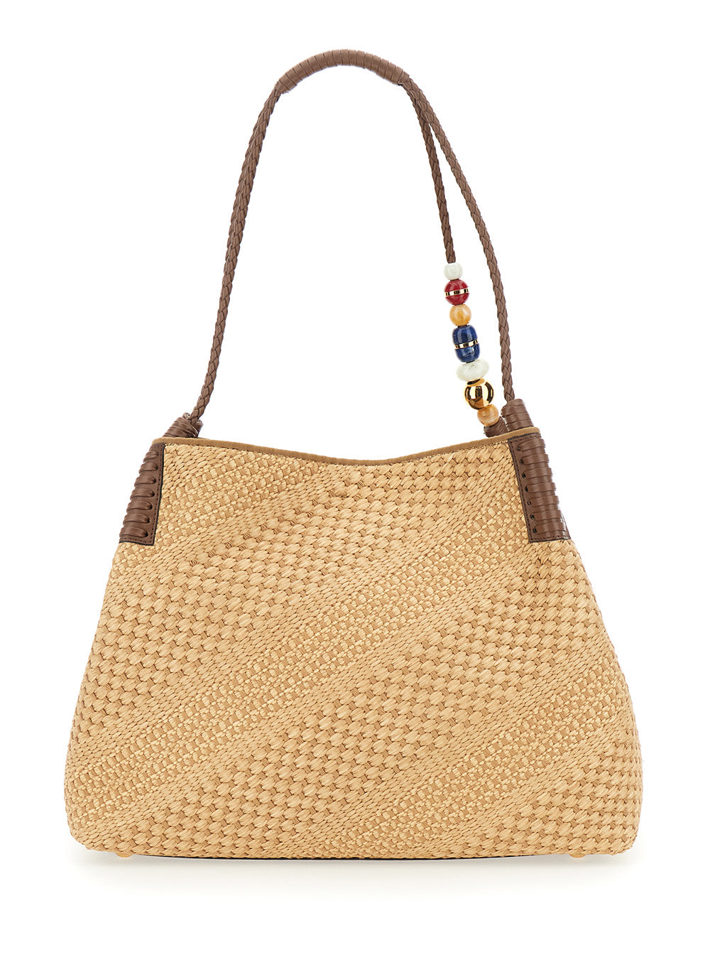 Shoulder Bag Pegasus with Beaded Decoration on the Handle and Logo Front in Beige Viscose for Women Cotton