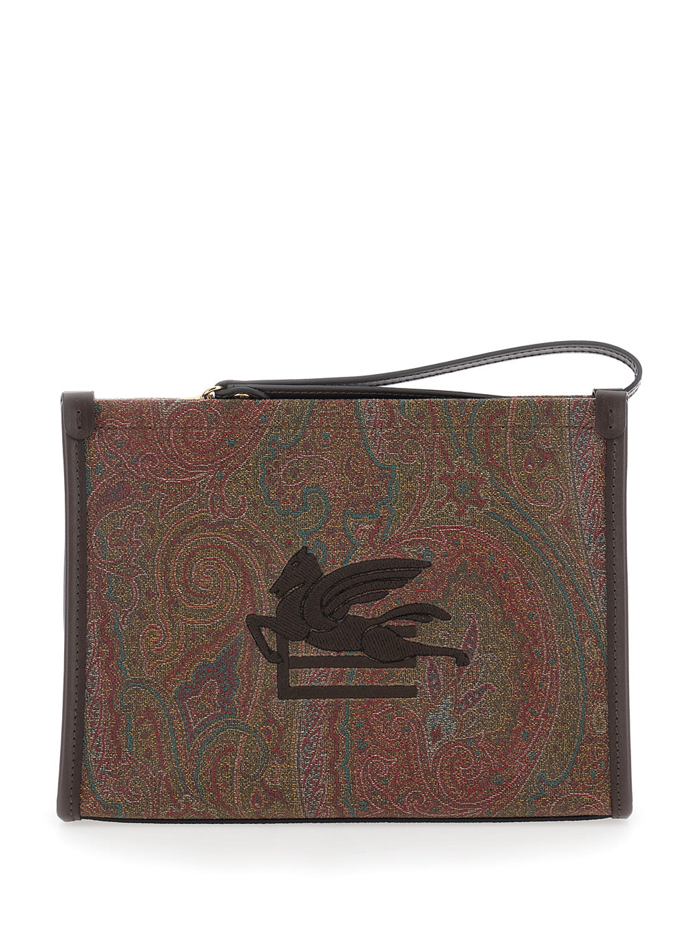 Arnica Clutch with Embroidered Logo on the Front and All-Over Pattern in Brown Cotton Blend for Women Polyester Clutches Pochettes