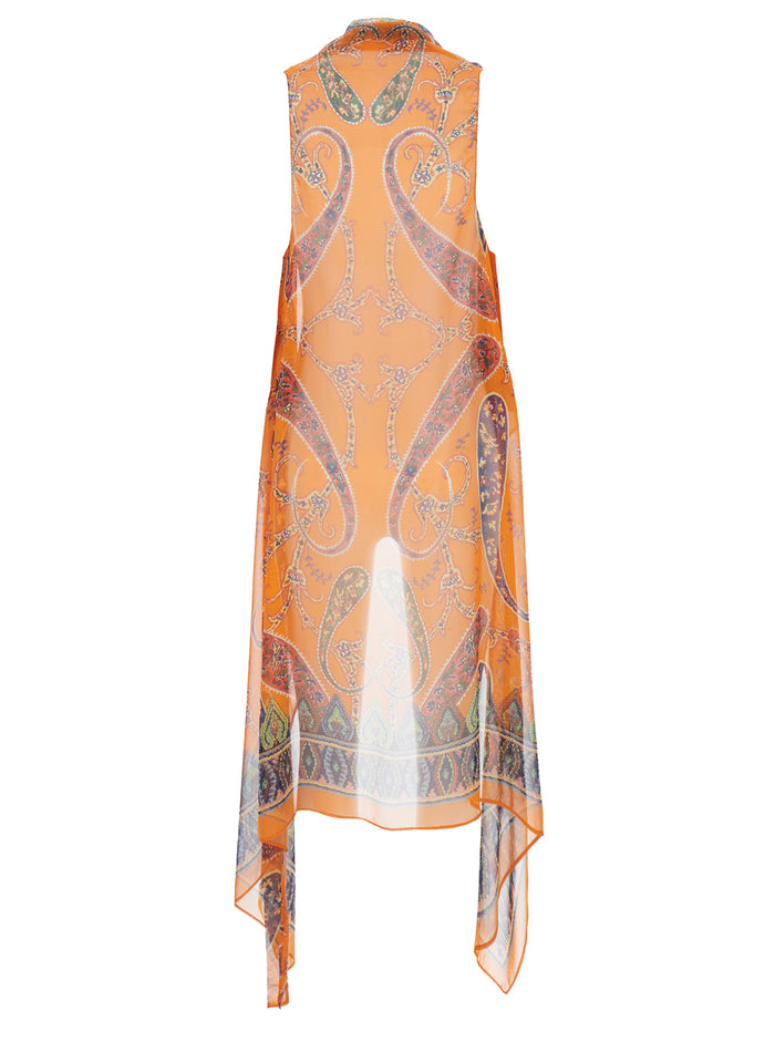 Printed Gilet with Orange Silk Details for Men Scarfs And Foulards