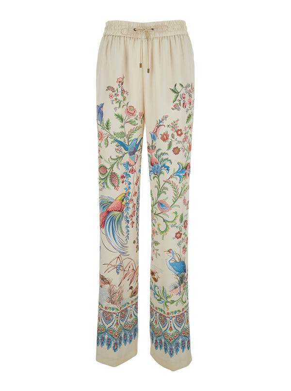 Trousers White Floral Tech Fabric Polyester