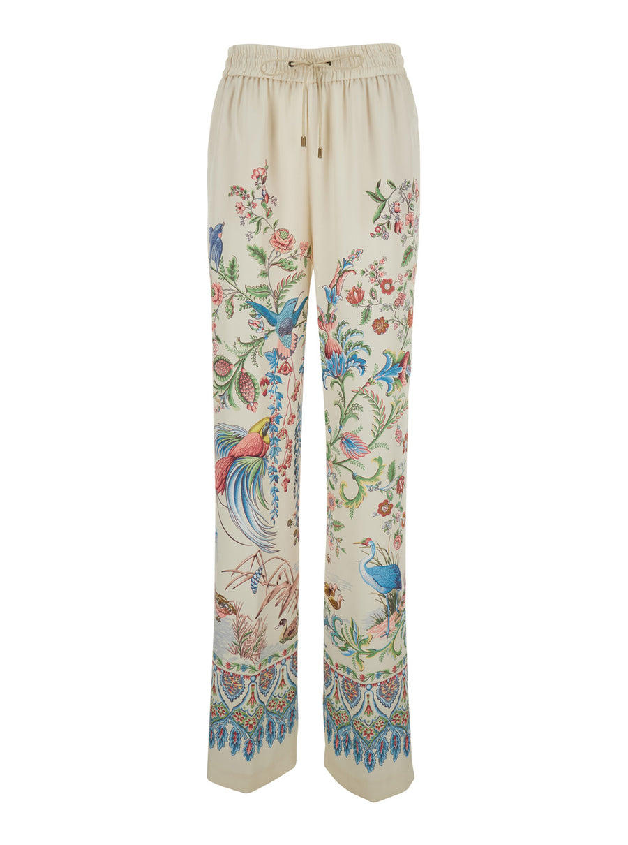 Trousers White Floral Tech Fabric Polyester