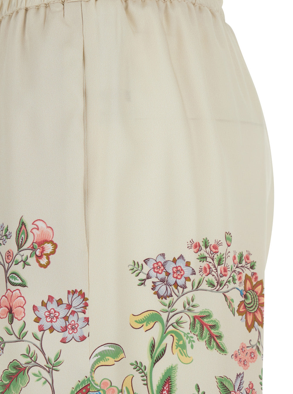 White Pants with Elastic Waist and Drawstring All-Over Floral Print in Tech Fabric for Women Polyester Trousers