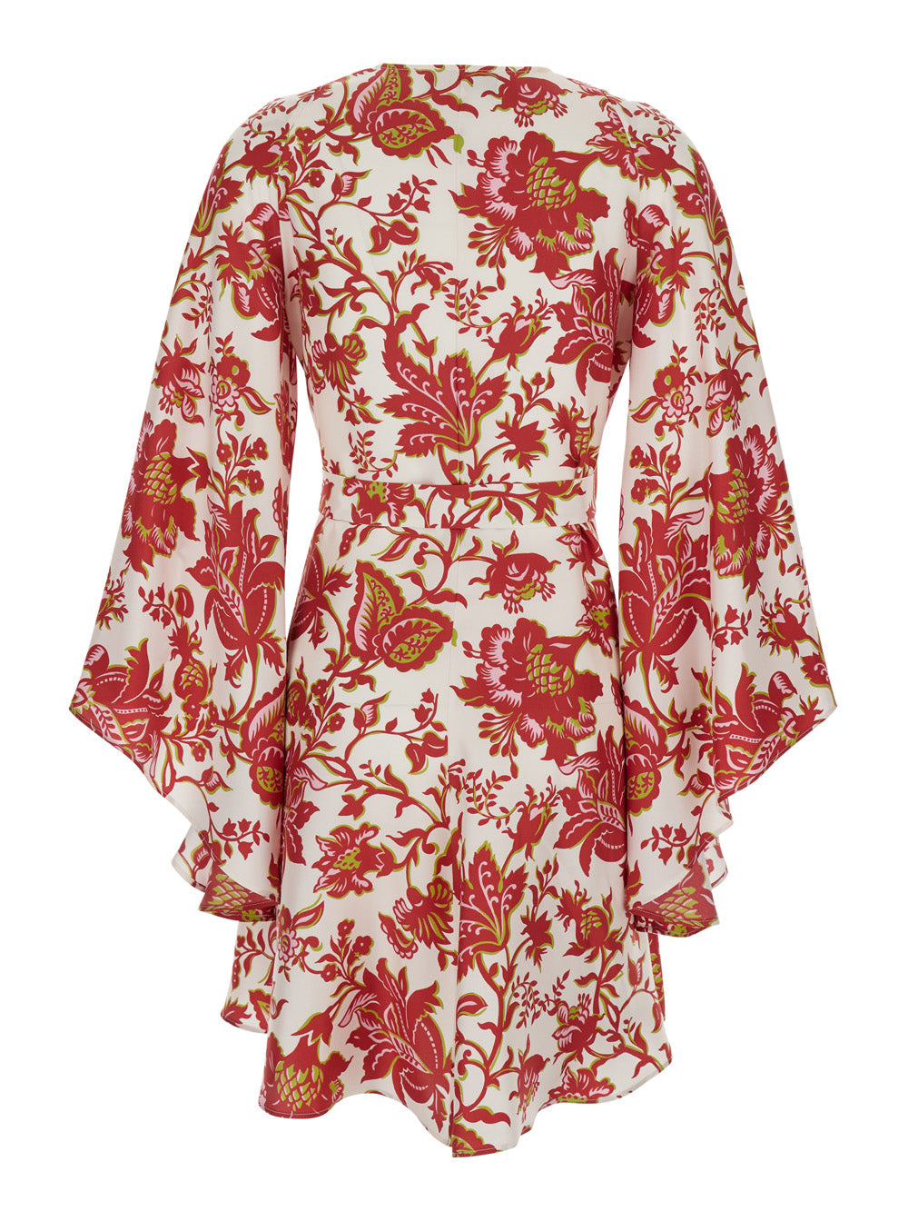 Multicolor Dress With V-Neck And Waist Knot Silk Women