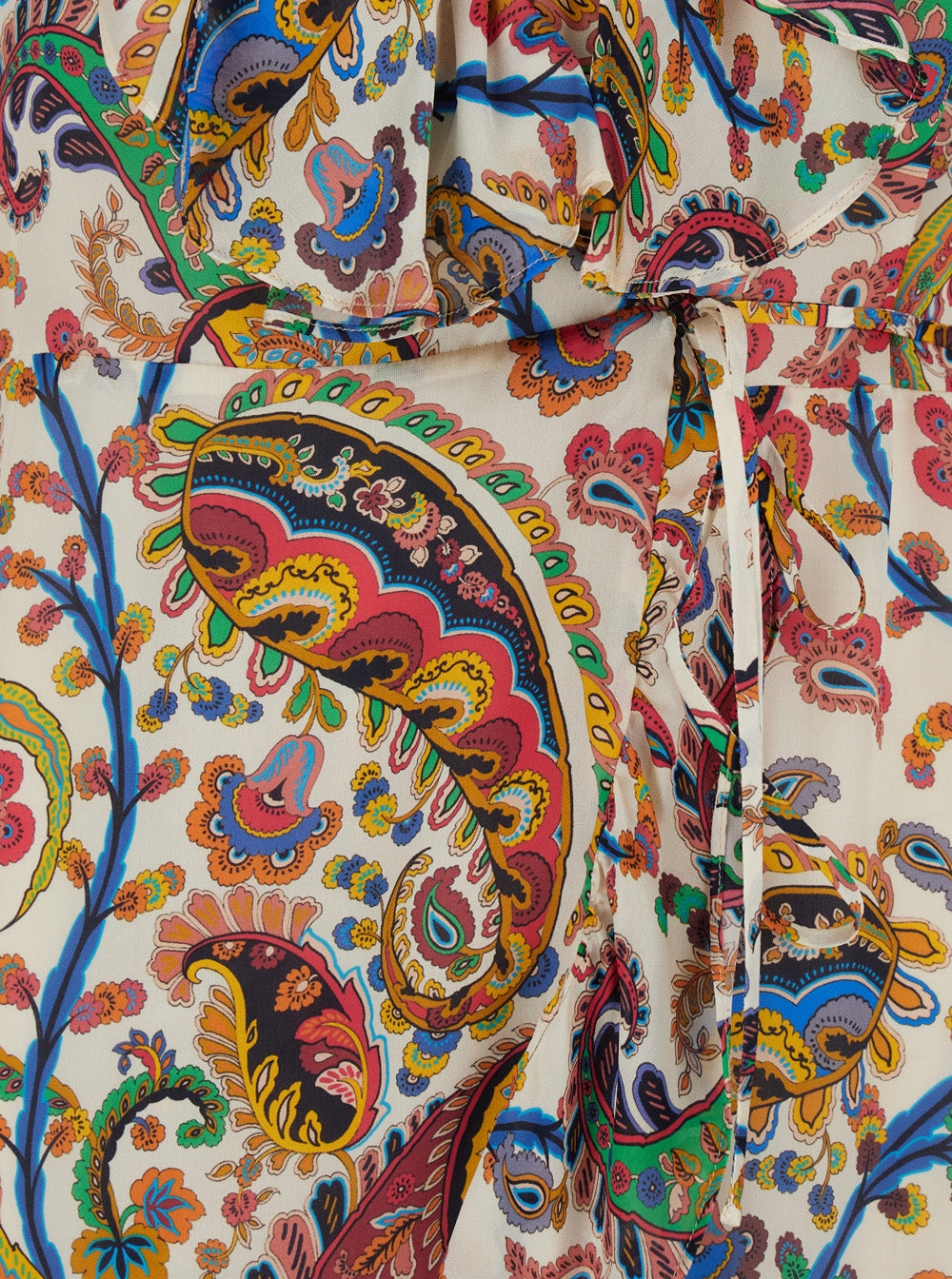 Multicolor Long Dress With All-Over Paisley Motif And V-Neck Silk Women