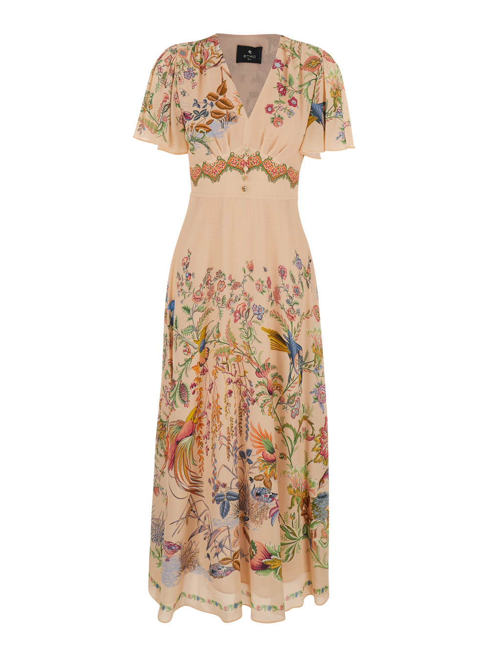 Dress Short Sleeves Midi Pink With And V-Neck In Viscose Women Long