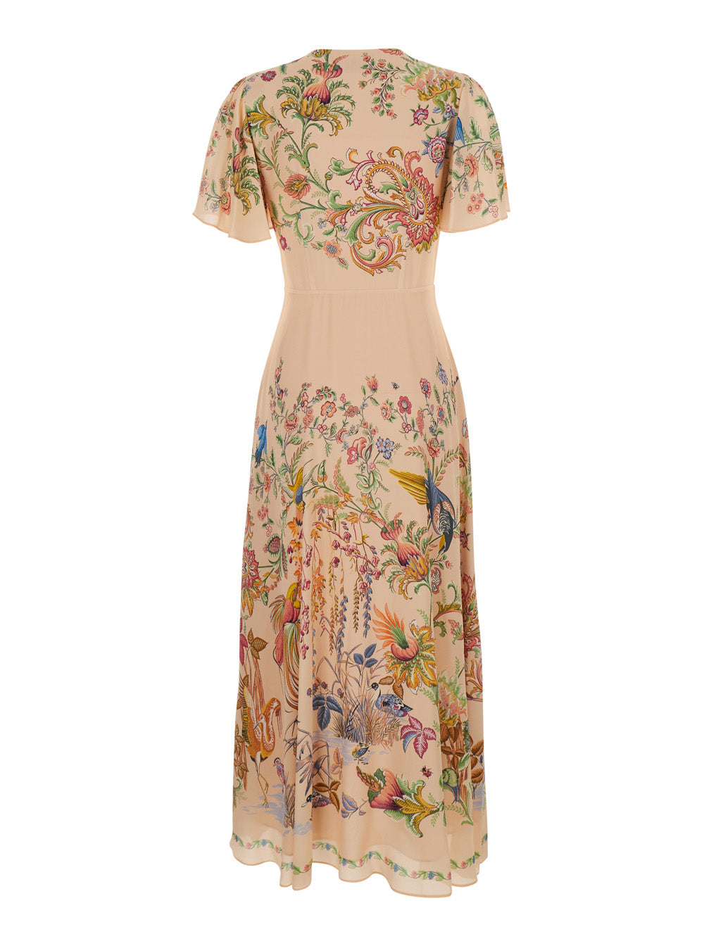 Dress Short Sleeves Midi Pink With And V-Neck In Viscose Women Long