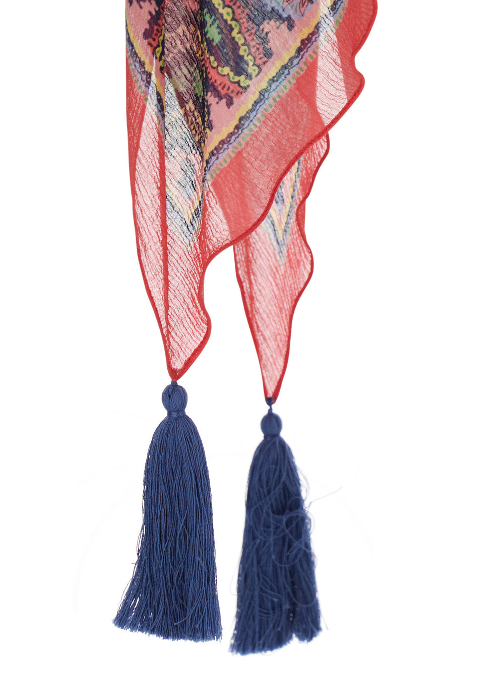 Orange Cape with Front and Back Print Silk Tassel Detail for Women Outerwear