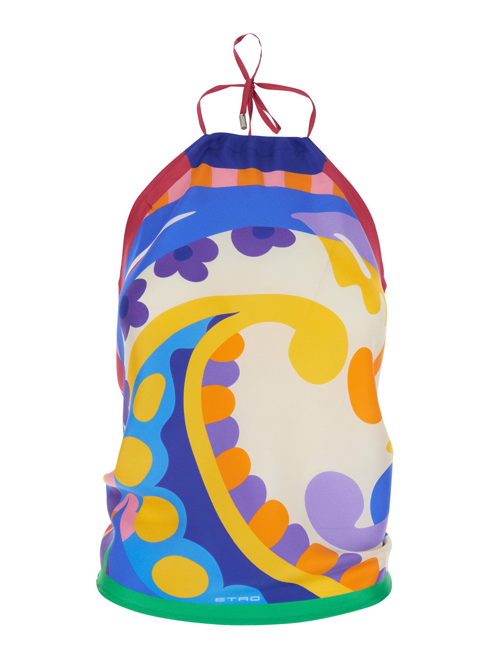 Multicolor Silk Sleeveless Top with All-Over Paisley Motif Woman Tops
