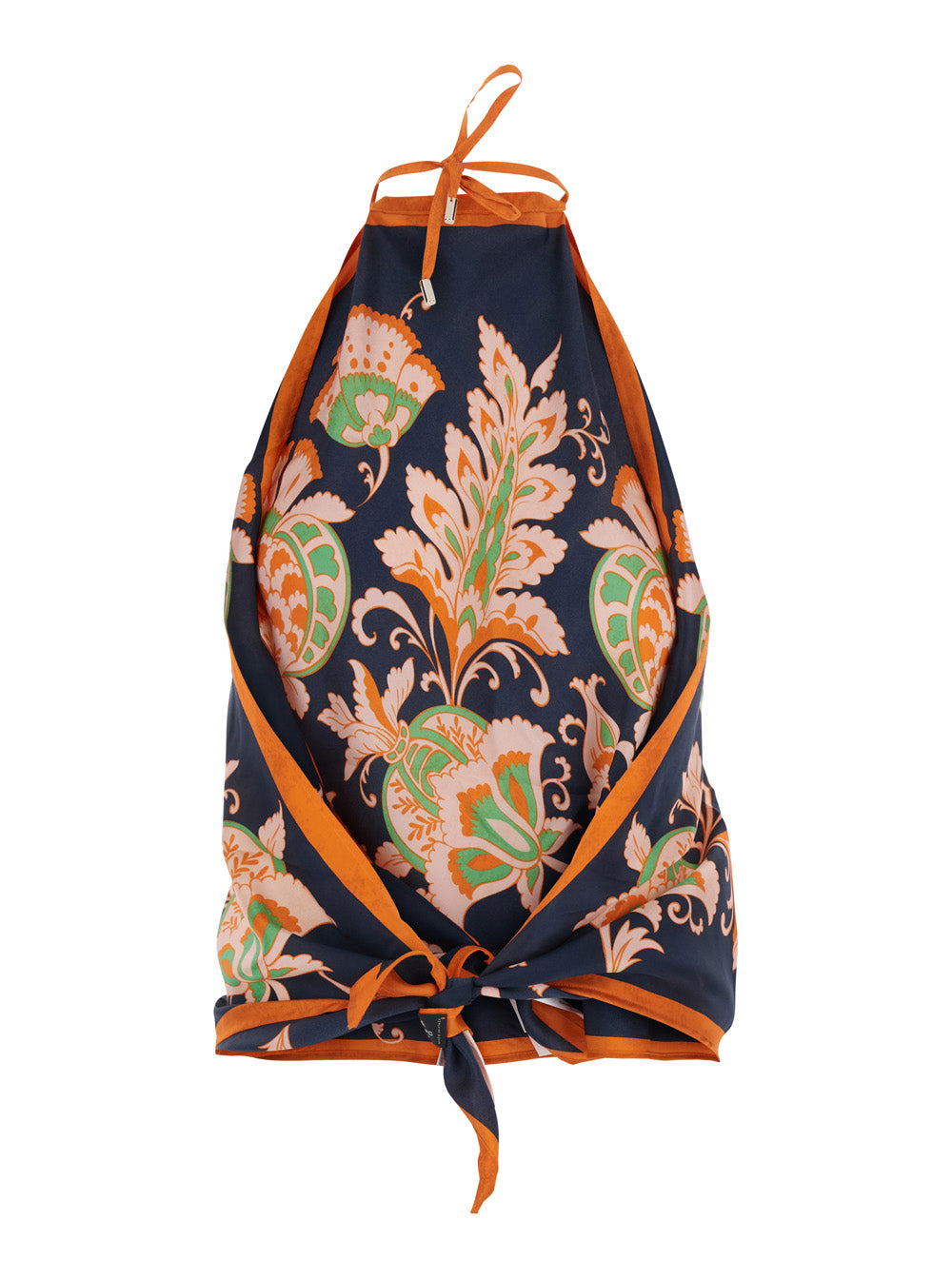 Multicolor Sleeveless Top With Halterneck And All-Over Floral Print In Silk For Women Tops