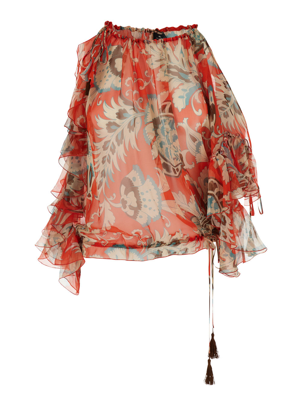 PRINTED BLOUSE - Orange with characteristic print Silk Women Shirts And Blouses