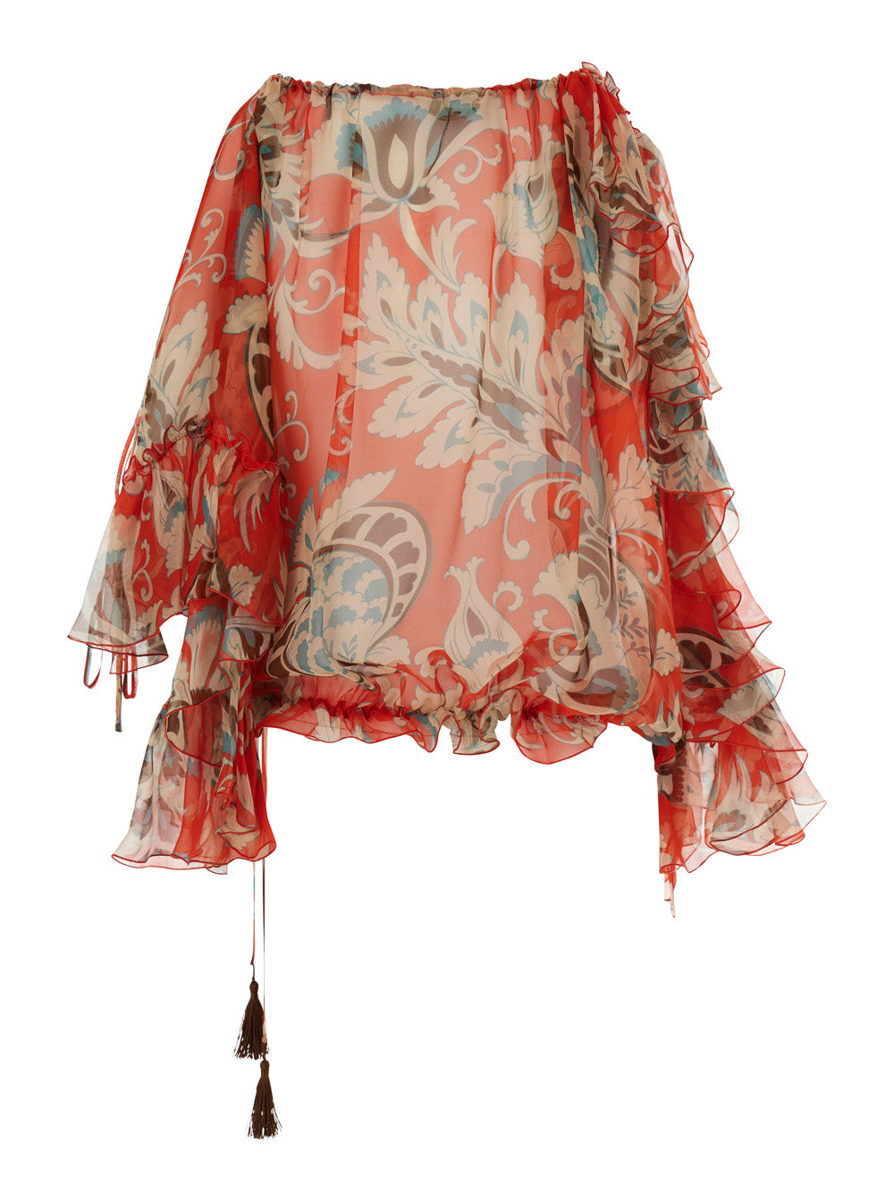 PRINTED BLOUSE - Orange with characteristic print Silk Women Shirts And Blouses