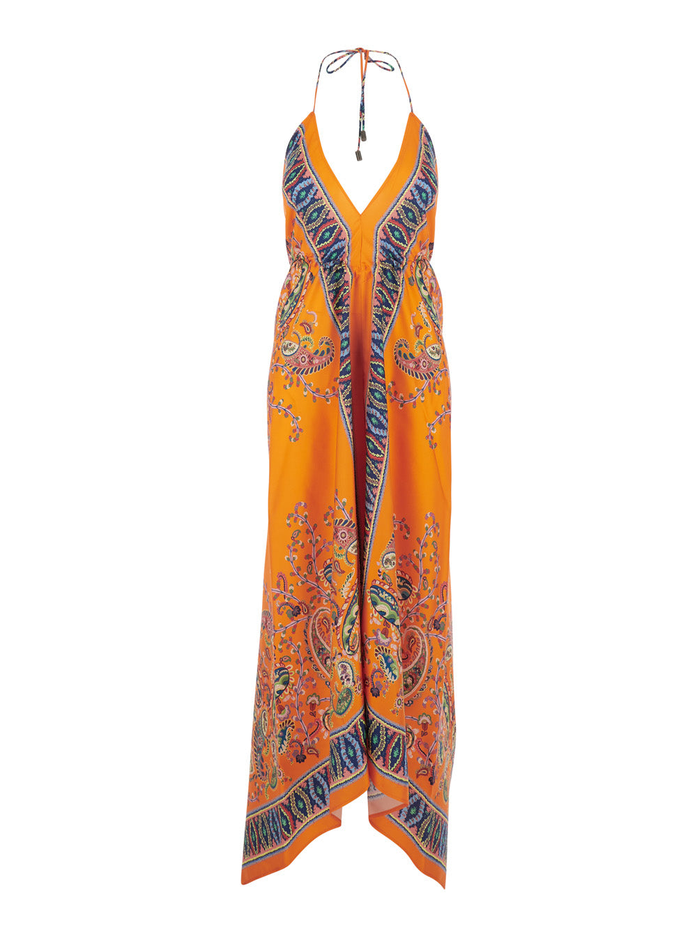 Orange Long Sleeveless Dress With Bow Detail Silk For Women