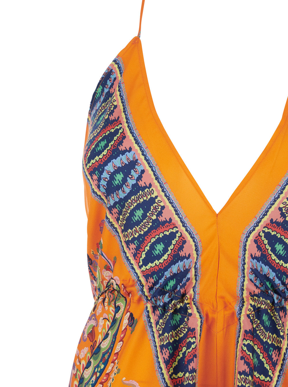 Orange Long Sleeveless Dress With Bow Detail Silk For Women