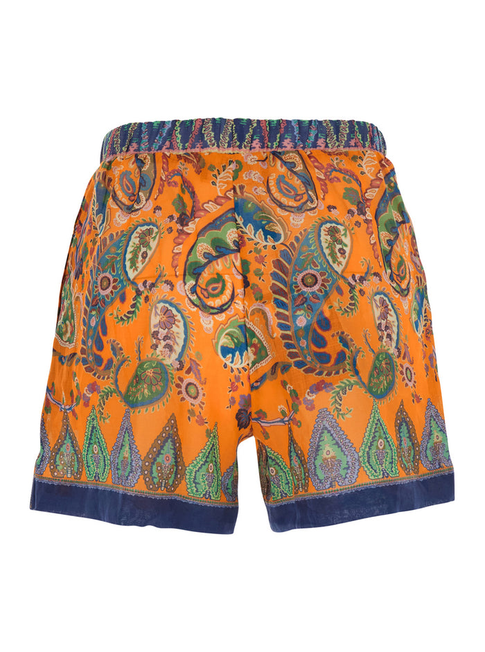 Orange Shorts Printed With Floral Motif Ramie For Men And Bermuda