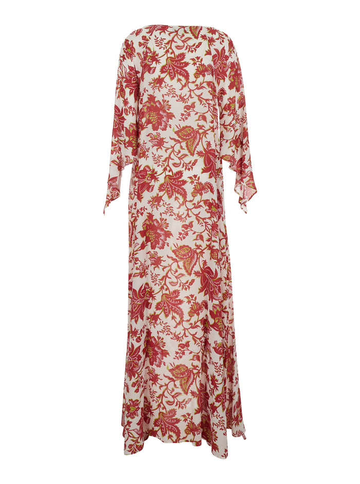 Dress LONG SLEEVES MAXI Multicolor with and V-Neck in Viscose for Women