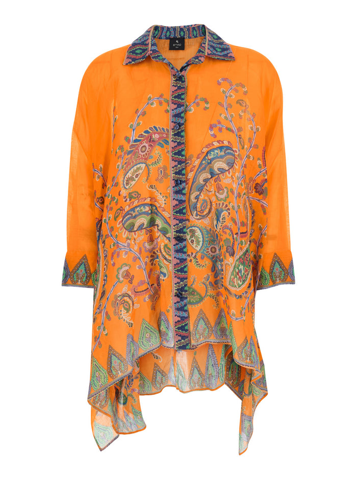 Printed Oversize Shirt Orange Oversized Ramie Women And Blouses