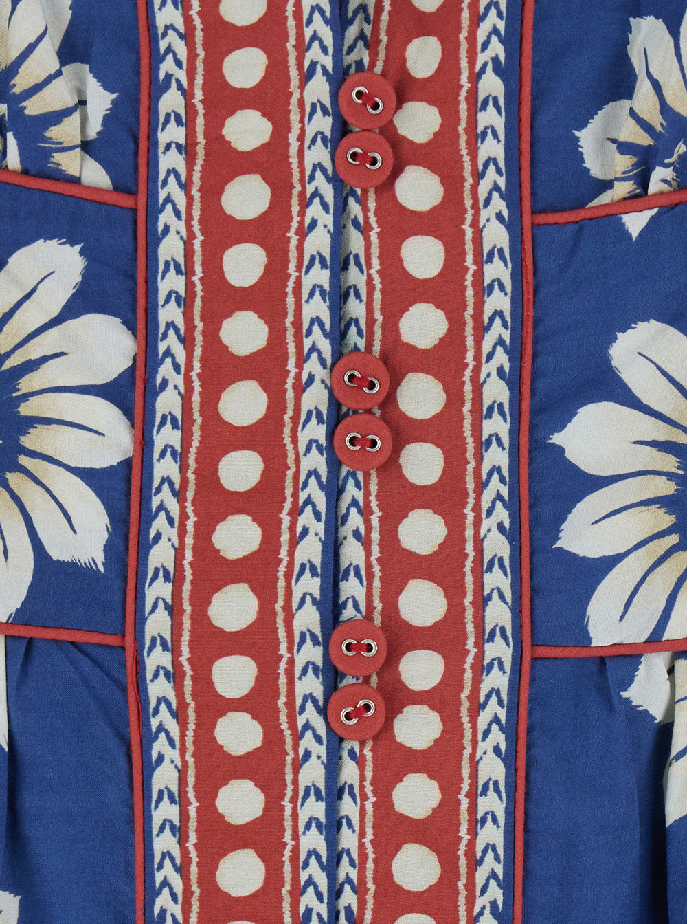 Luna Blue Long Dress with V Neck and All-Over Floral Motif in Cotton Woman Blu