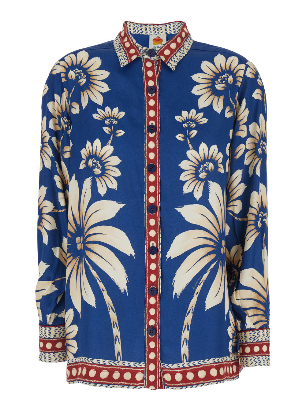 Shirt Luna with Classic Collar and All-Over Floral Motif in Blue Viscose for Women Blu Blouses