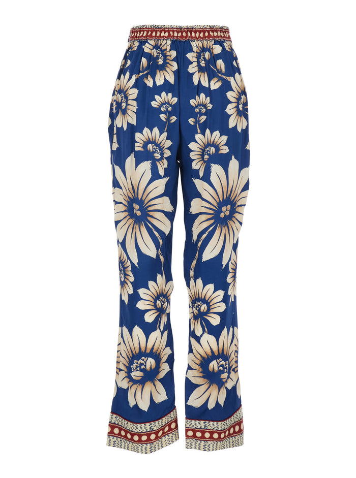 Luna Dress with Side Zip Closure and All-Over Floral Motif in Blue Viscose for Women Blu Trousers