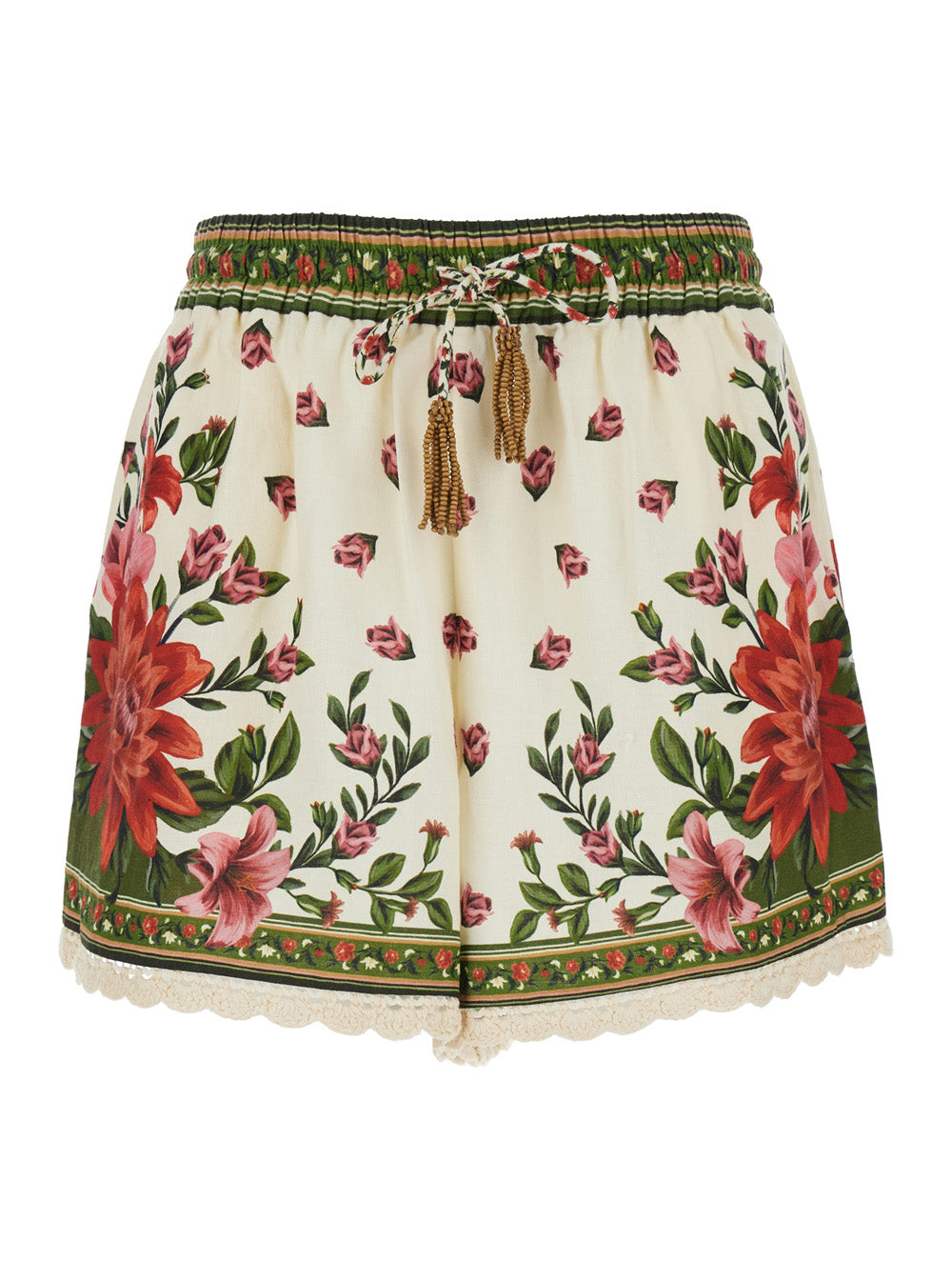 Wonder Shorts with Elastic Waist and Drawstring All-Over Floral Motif in Multicolor Linen Blend for Women Viscose Bermuda