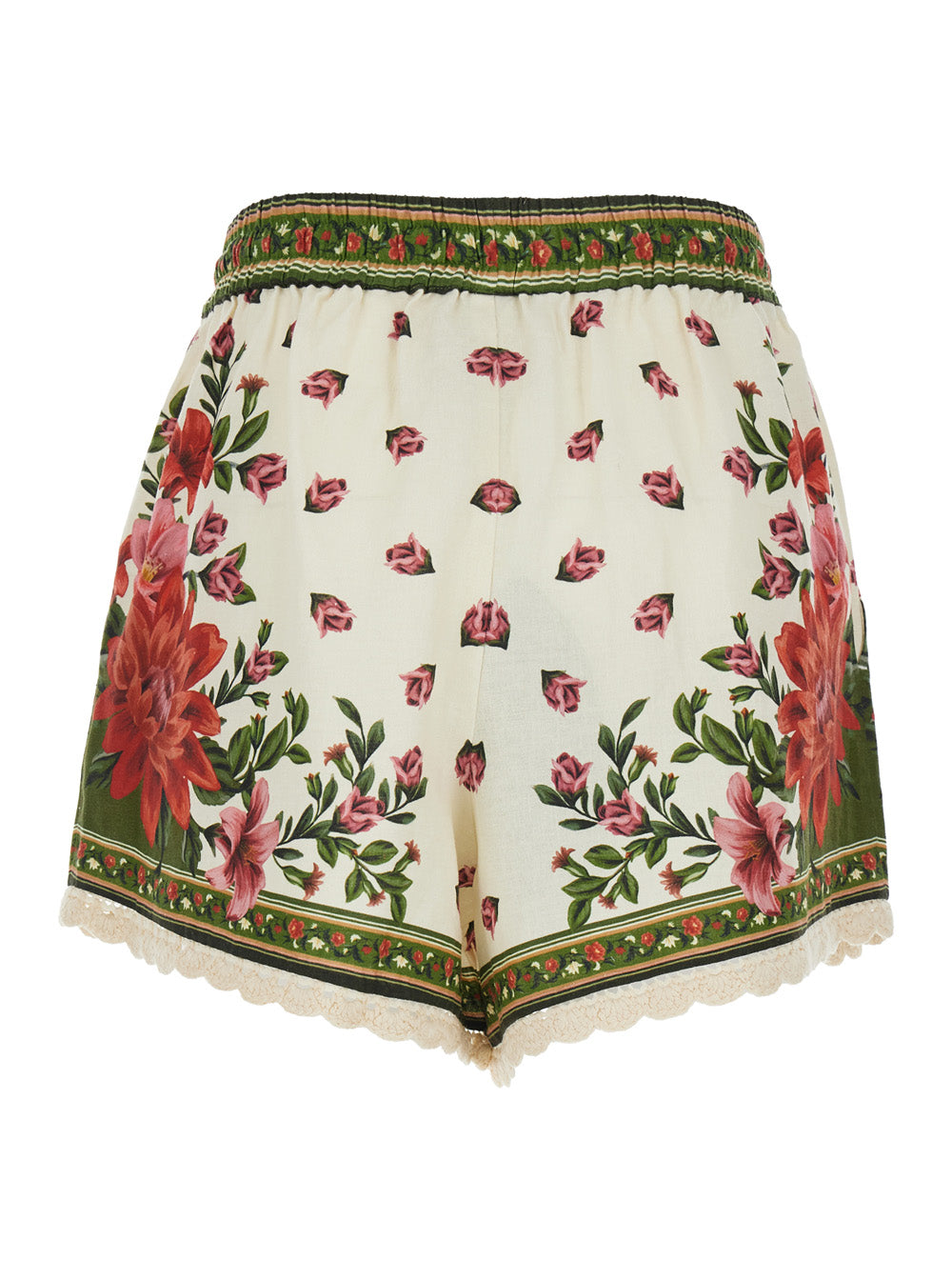Wonder Shorts with Elastic Waist and Drawstring All-Over Floral Motif in Multicolor Linen Blend for Women Viscose Bermuda