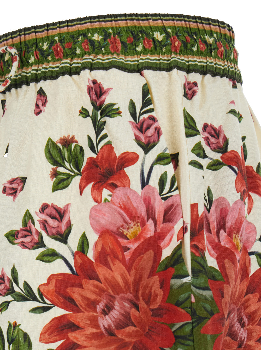 Wonder Shorts with Elastic Waist and Drawstring All-Over Floral Motif in Multicolor Linen Blend for Women Viscose Bermuda