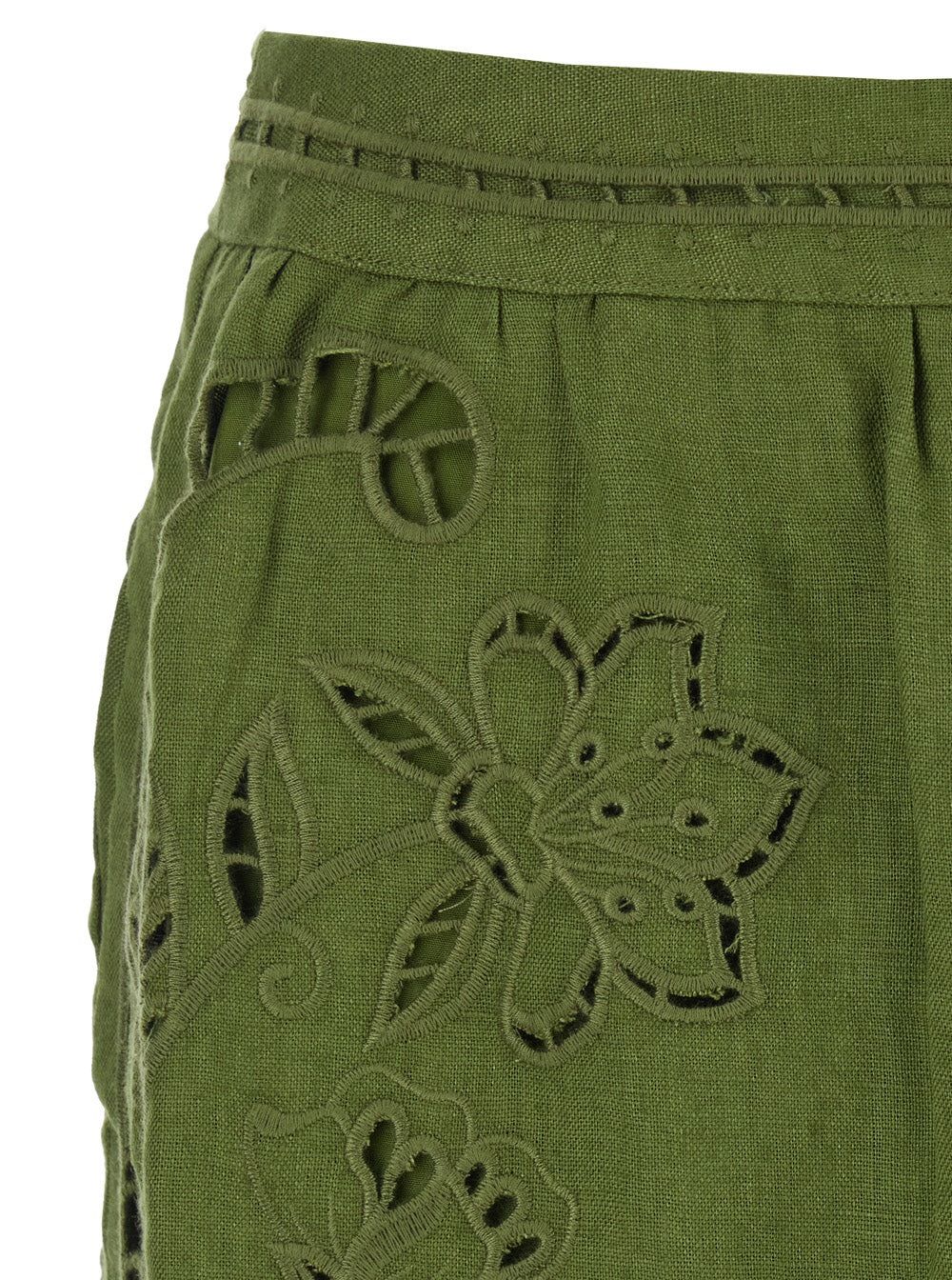 Dress Majestic Garden with Floral Cut-Out and All-Over Embroidery in Green for Women Linen Skirt