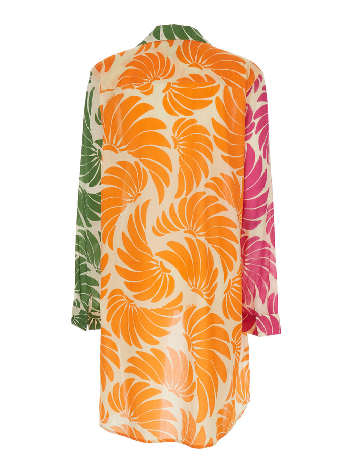 Multicolor Caftan with Classic Collar and All-Over Floral Print for Women Cotton Beachwear